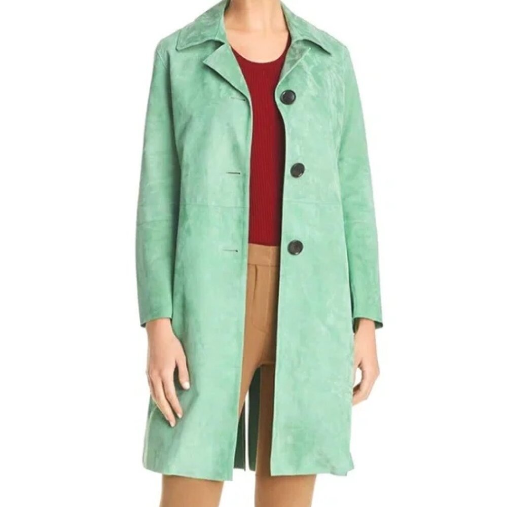 Theory Piazza Coat in Suede - Green